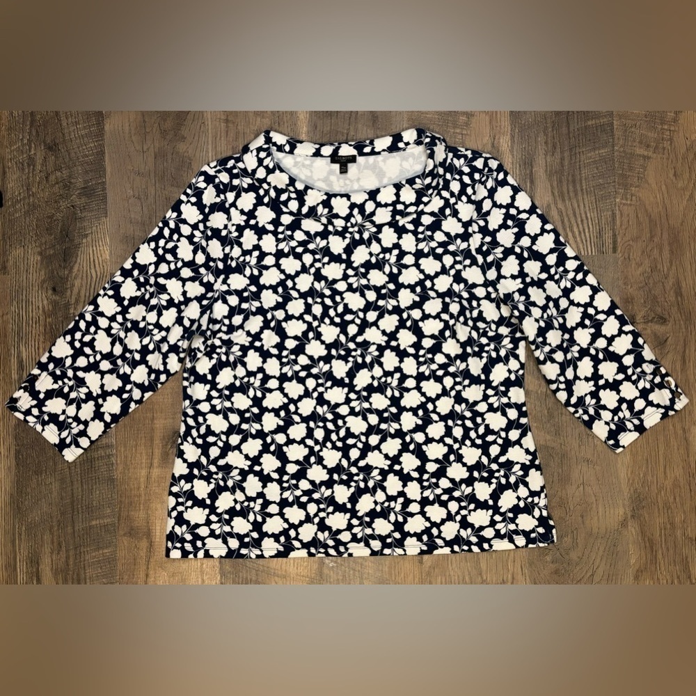 TALBOTS Blue & White Floral‎ Scoop Neck 3/4 sleeve Top Size XLP